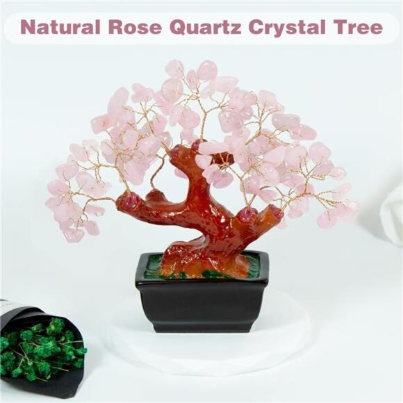 Feng Shui Natural Rose Pink Quartz Crystal Money Tree Bonsai Style Decoration - Picture 5 of 7